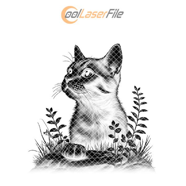 Cat in Grass Slate Coaster Engraving File, Digital