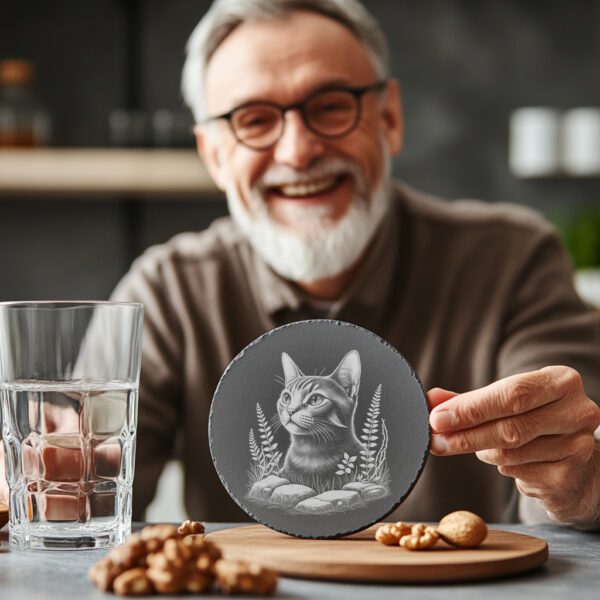 Cat in Grass Slate Coaster Engraving File, Digital