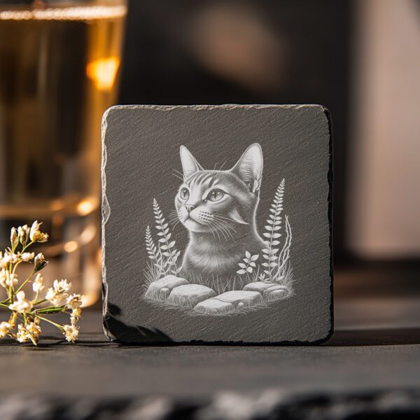 Cat in Grass Slate Coaster Engraving File, Digital