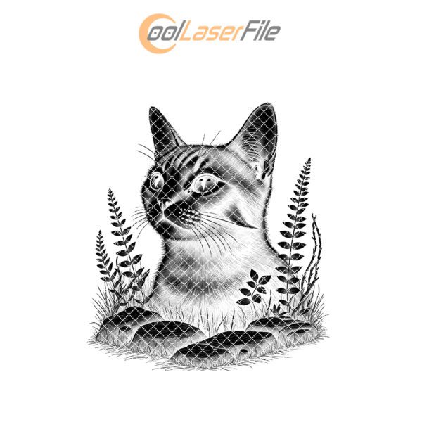 Cat in Grass Slate Coaster Engraving File, Digital