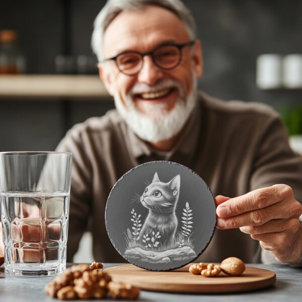 Cat in Grass Slate Coaster Engraving File, Digital