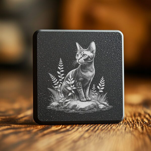 Cat in Grass Slate Coaster Engraving File, Laser