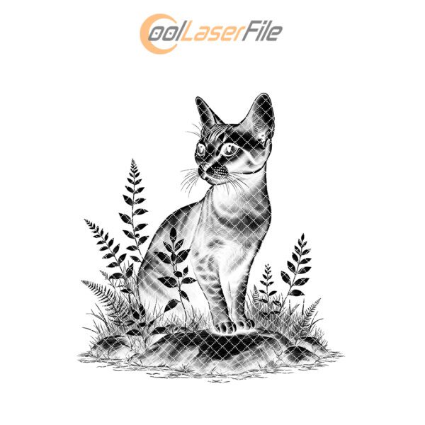 Cat in Grass Slate Coaster Engraving File, Laser