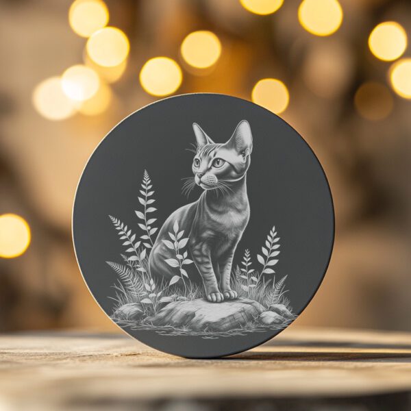 Cat in Grass Slate Coaster Engraving File, Laser