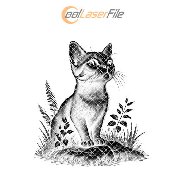 Cat in Grass Slate Coaster Engraving File, Laser