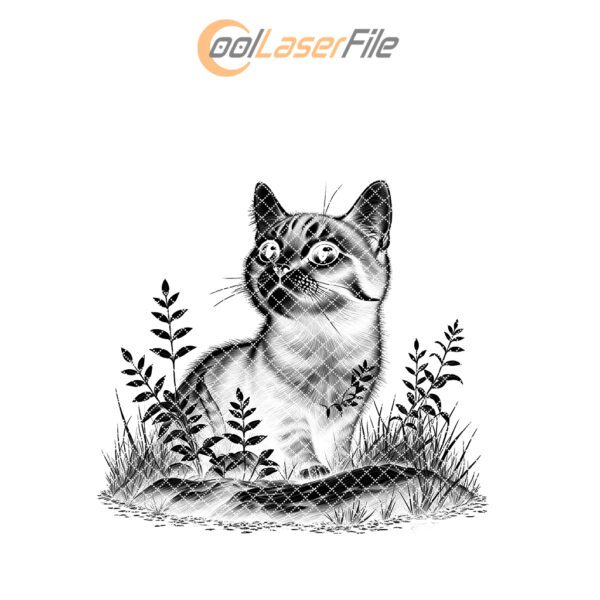 Cat in Grass Slate Coaster Engraving File, Laser