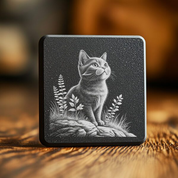 Cat in Grass Slate Coaster Engraving File, Nature