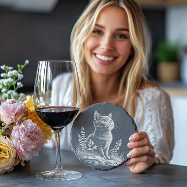 Cat in Grass Slate Coaster Engraving File, Nature