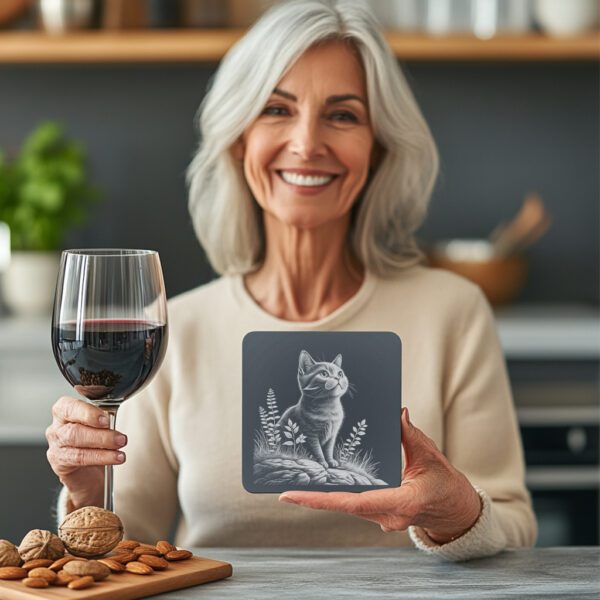 Cat in Grass Slate Coaster Engraving File, Nature