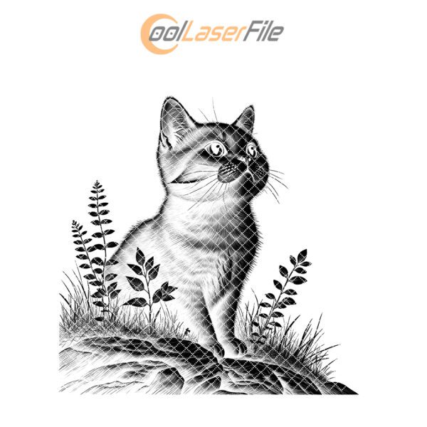 Cat in Grass Slate Coaster Engraving File, Nature