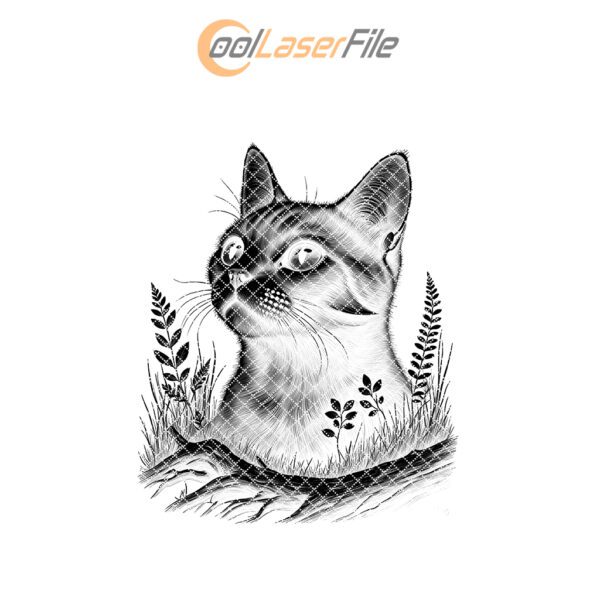 Cat in Grass Slate Coaster Engraving File, PNG