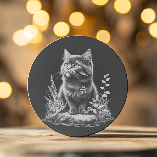 Cat in Grass Slate Coaster Engraving File, PNG