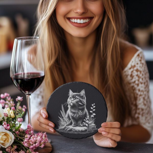 Cat in Grass Slate Coaster Engraving File, PNG