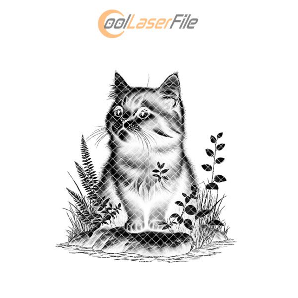 Cat in Grass Slate Coaster Engraving File, PNG