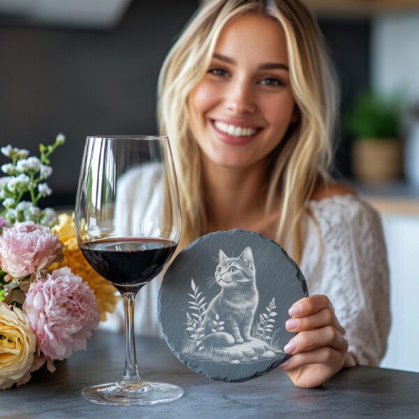 Cat in Grass Slate Coaster Engraving File, Rustic