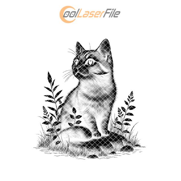 Cat in Grass Slate Coaster Engraving File, Rustic