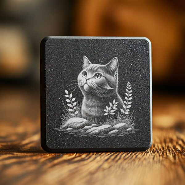 Cat in Grass Slate Coaster Engraving File, Rustic