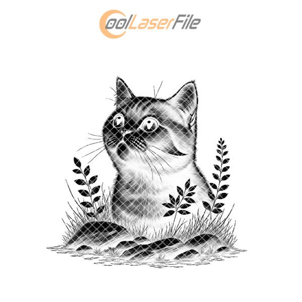 Cat in Grass Slate Coaster Engraving File, Rustic