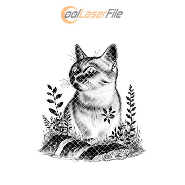 Cat in Grass Slate Coaster Engraving File, Rustic