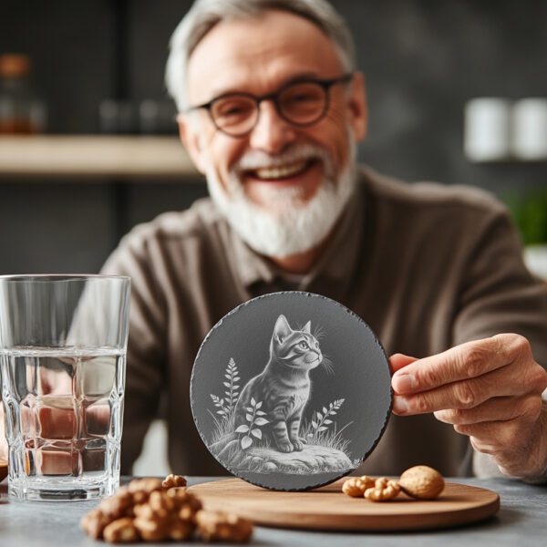 Cat on Rock Laser Engraving File, Slate Coaster