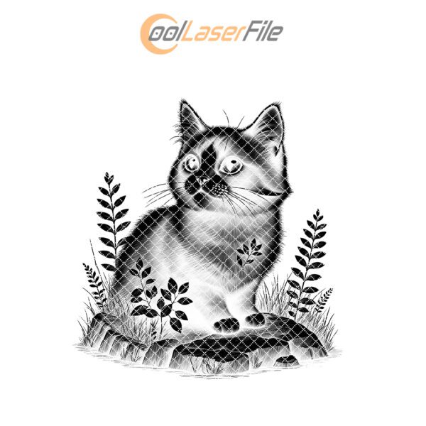 Cat on Rock Slate Coaster Laser Engraving PNG,
