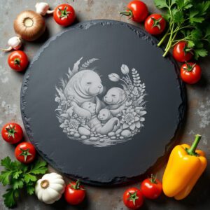 Manatee Family Slate Cheese Board Engraving File, River