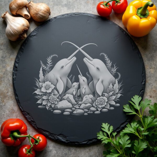 Narwhal Family Slate Cheese Board Engraving File, Arctic