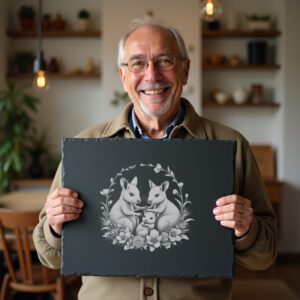 Slate Cheese Board Engraving Design, Quokka Family Freesia,