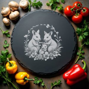 Slate Cheese Board Engraving Design, Quokka Family Freesia,
