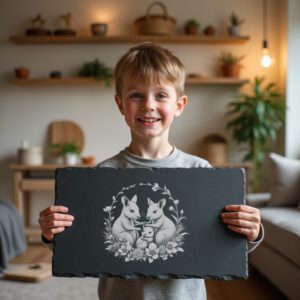 Slate Cheese Board Engraving Design, Quokka Family Freesia,