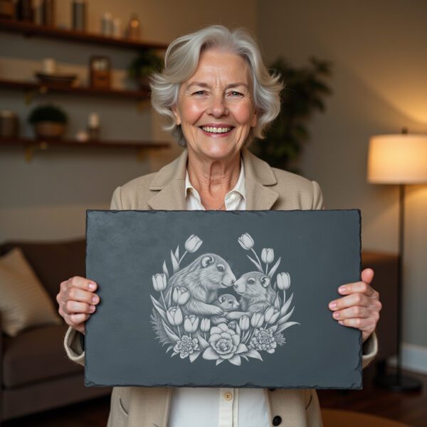 Slate Cheese Board Engraving File, Aardvark Family Tulips,