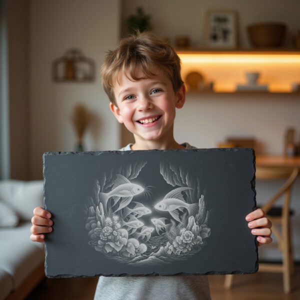 Slate Cheese Board Engraving File, Anglerfish Family Ocean