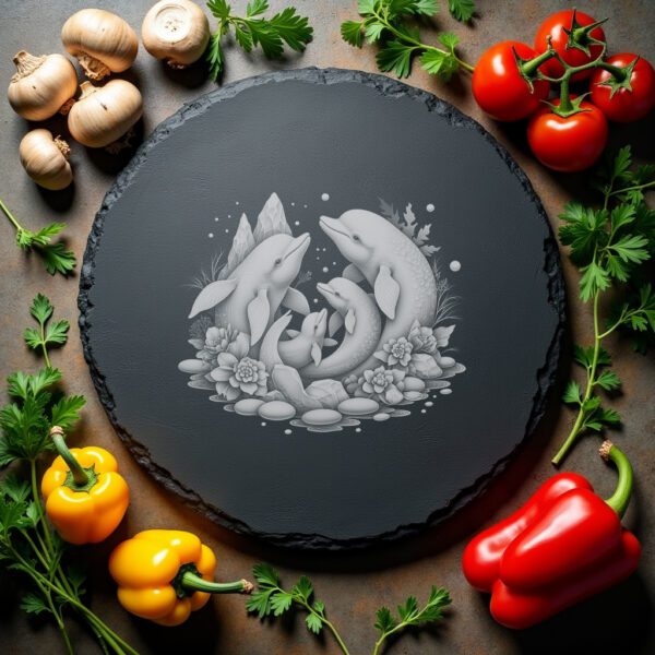 Slate Cheese Board Engraving File, Beluga Family Design,