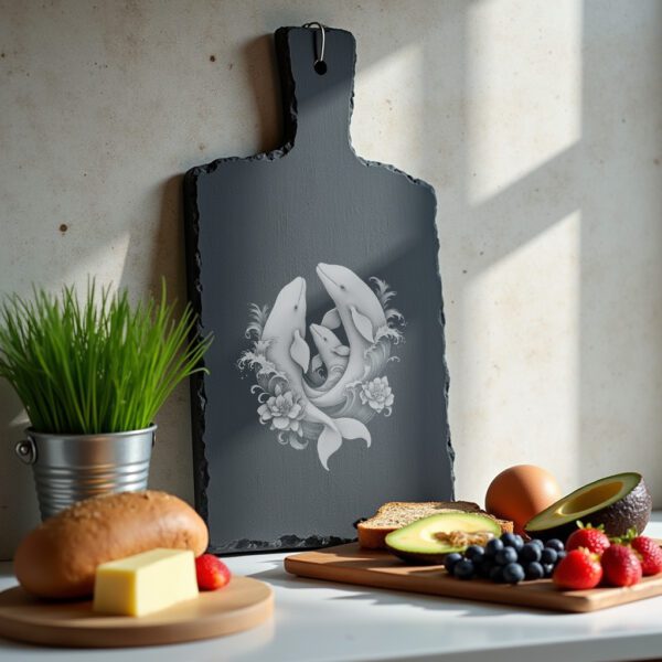 Slate Cheese Board Engraving File, Beluga Whale Family