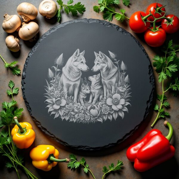 Slate Cheese Board Engraving File, Bush Dog Family