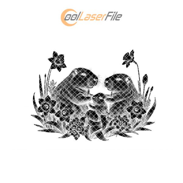 Slate Cheese Board Engraving File, Capybara Family, Daffodil