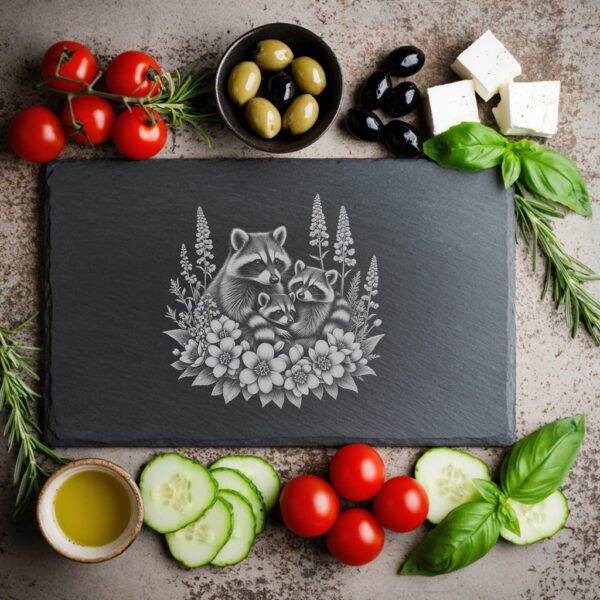 Slate Cheese Board Engraving File, Coati Family Foxglove