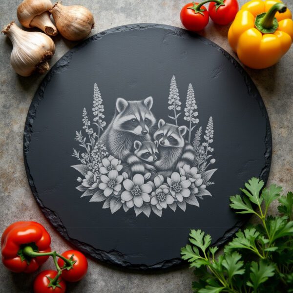 Slate Cheese Board Engraving File, Coati Family Foxglove