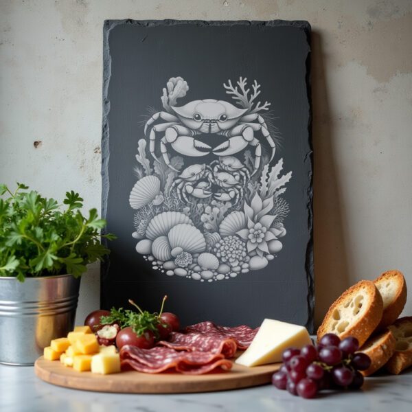 Slate Cheese Board Engraving File, Crab Family Seafloor