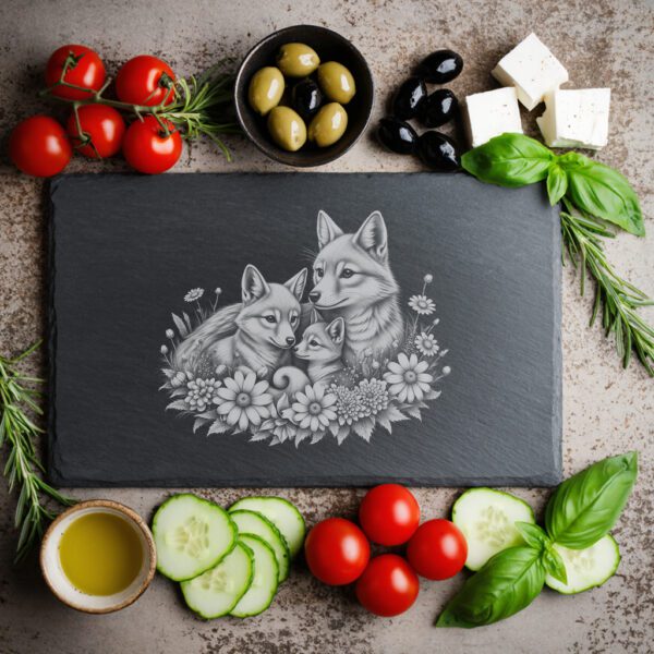Slate Cheese Board Engraving File, Dhole Family Cosmos