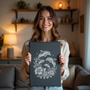 Slate Cheese Board Engraving File, Dolphin Family Sea