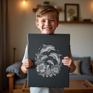 Slate Cheese Board Engraving File, Dolphin Family Sea