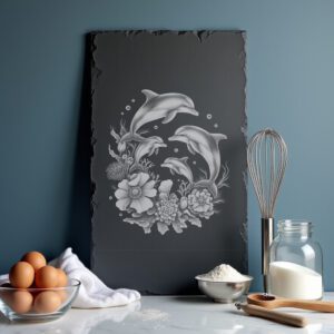 Slate Cheese Board Engraving File, Dolphin Family Sea