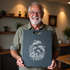 Slate Cheese Board Engraving File, Dolphin Family Sea