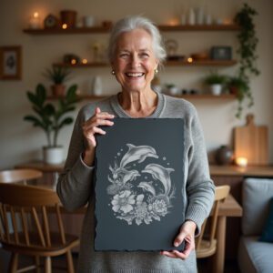 Slate Cheese Board Engraving File, Dolphin Family Sea