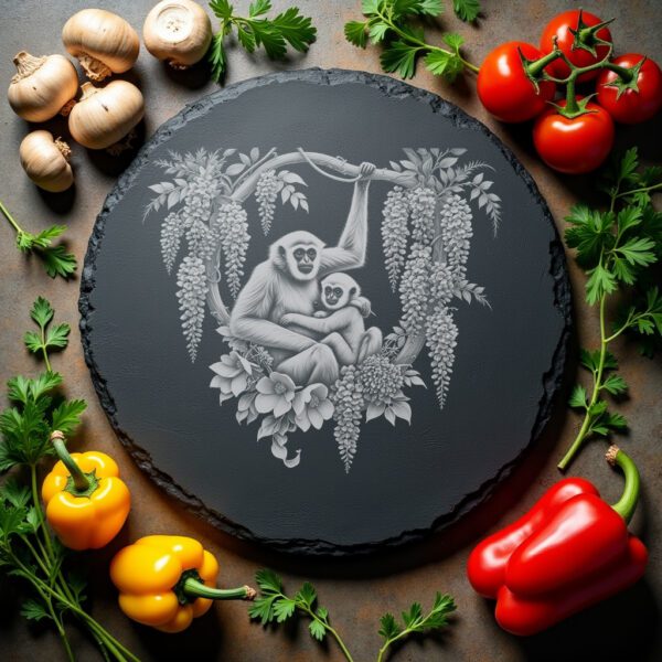 Slate Cheese Board Engraving File, Gibbon Family, Wisteria,