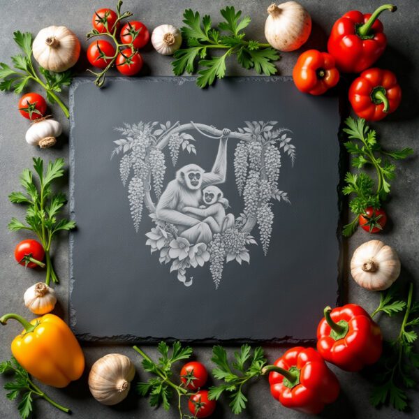 Slate Cheese Board Engraving File, Gibbon Family, Wisteria,