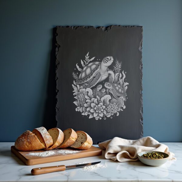 Slate Cheese Board Engraving File, Green Turtle Family