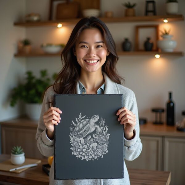 Slate Cheese Board Engraving File, Green Turtle Family