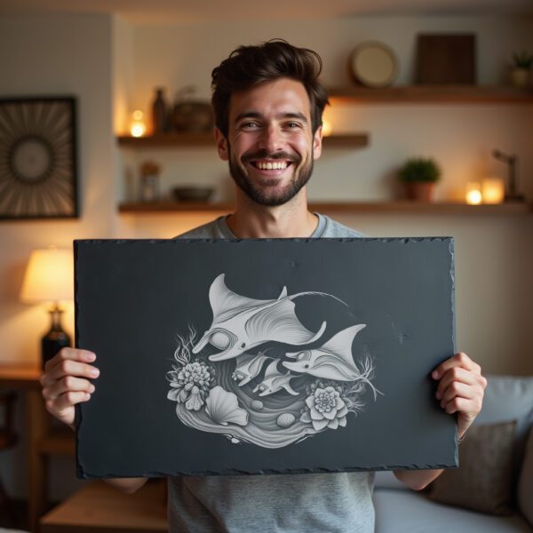 Slate Cheese Board Engraving File, Manta Ray Family